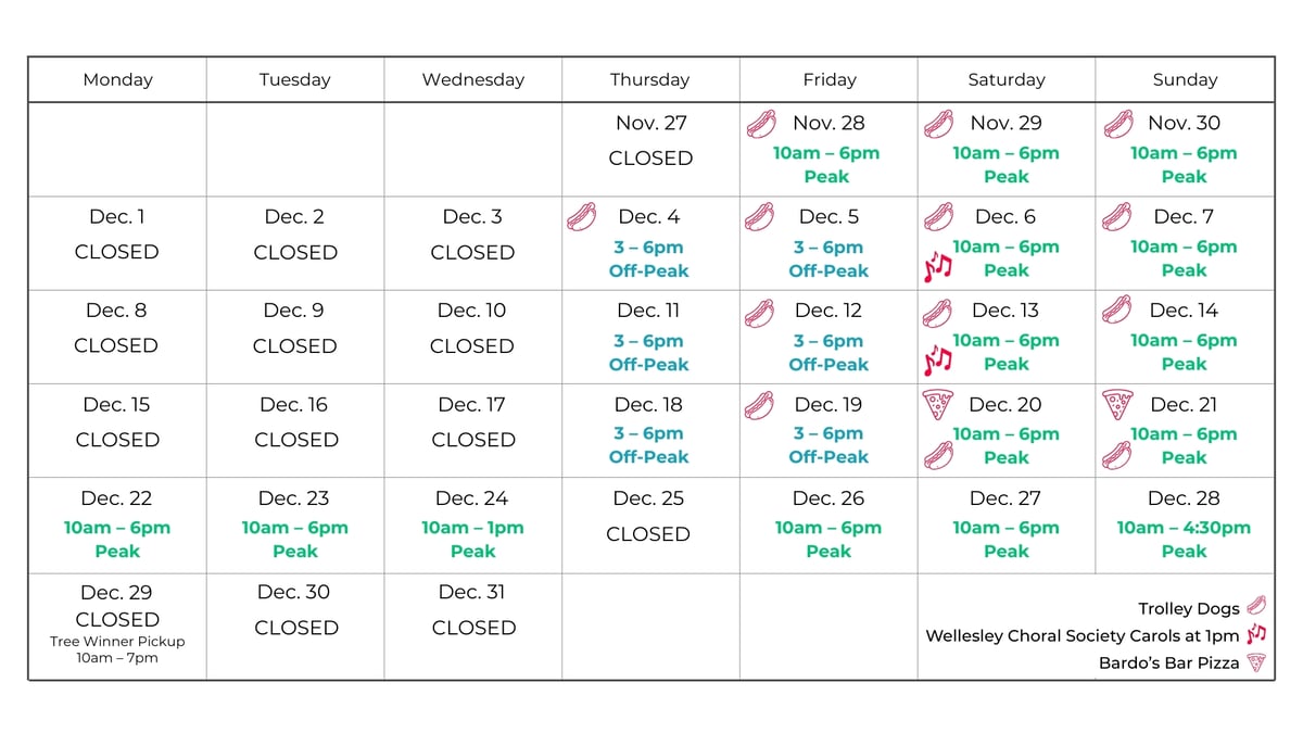251222 Festival of Trees Hours and Pricing Calendar for Website